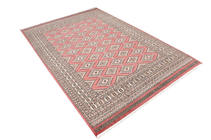 Salmon Pakistani Jaldar Rug 5'6" x 8'2" Hand-Knotted | No. QA20078