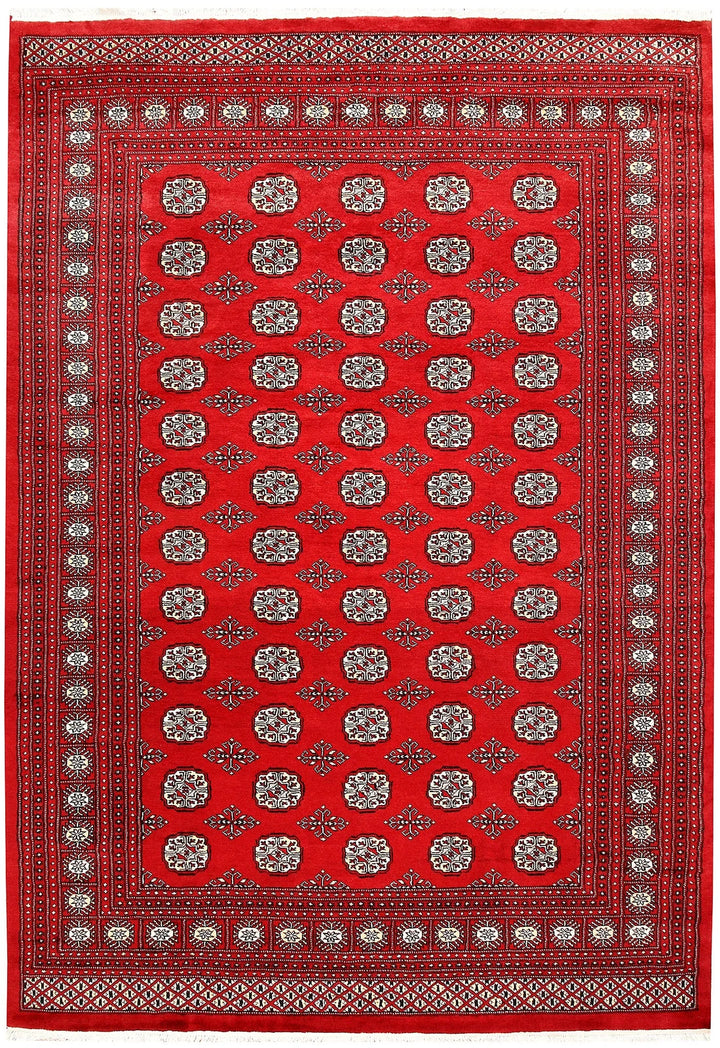 Red Pakistani Bokhara Rug 6' 6" x 9' 2" Hand-Knotted | No. QA20110