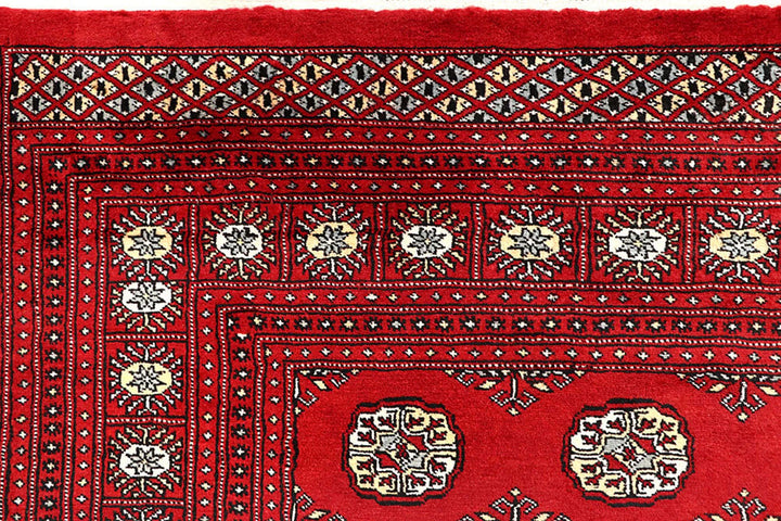 Red Pakistani Bokhara Rug 6' 6" x 9' 2" Hand-Knotted | No. QA20110