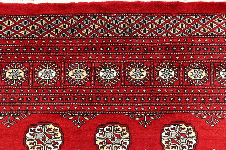 Red Pakistani Bokhara Rug 6' 6" x 9' 2" Hand-Knotted | No. QA20110
