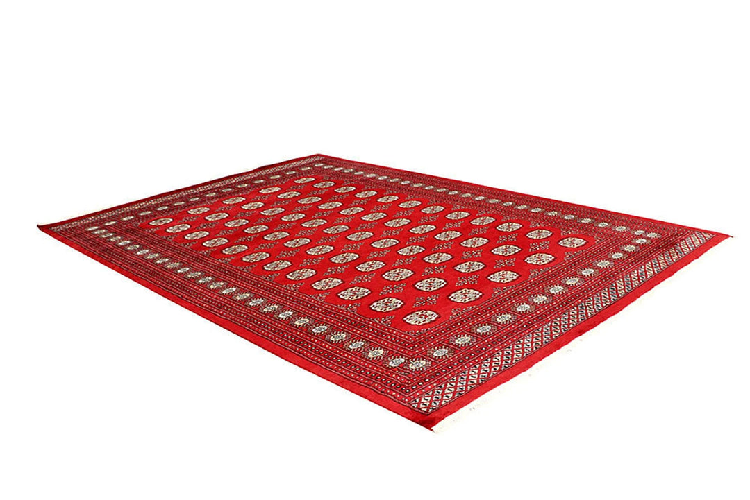 Red Pakistani Bokhara Rug 6' 6" x 9' 2" Hand-Knotted | No. QA20110