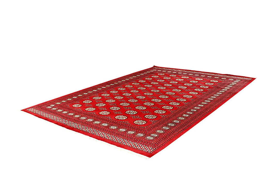 Red Pakistani Bokhara Rug 6' 6" x 9' 2" Hand-Knotted | No. QA20110