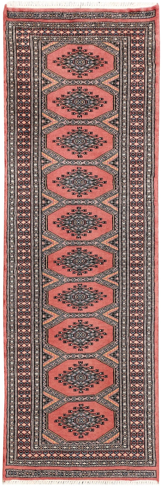 Salmon Pakistani Jaldar Rug 2' x 6' Hand-Knotted | No. QA20125