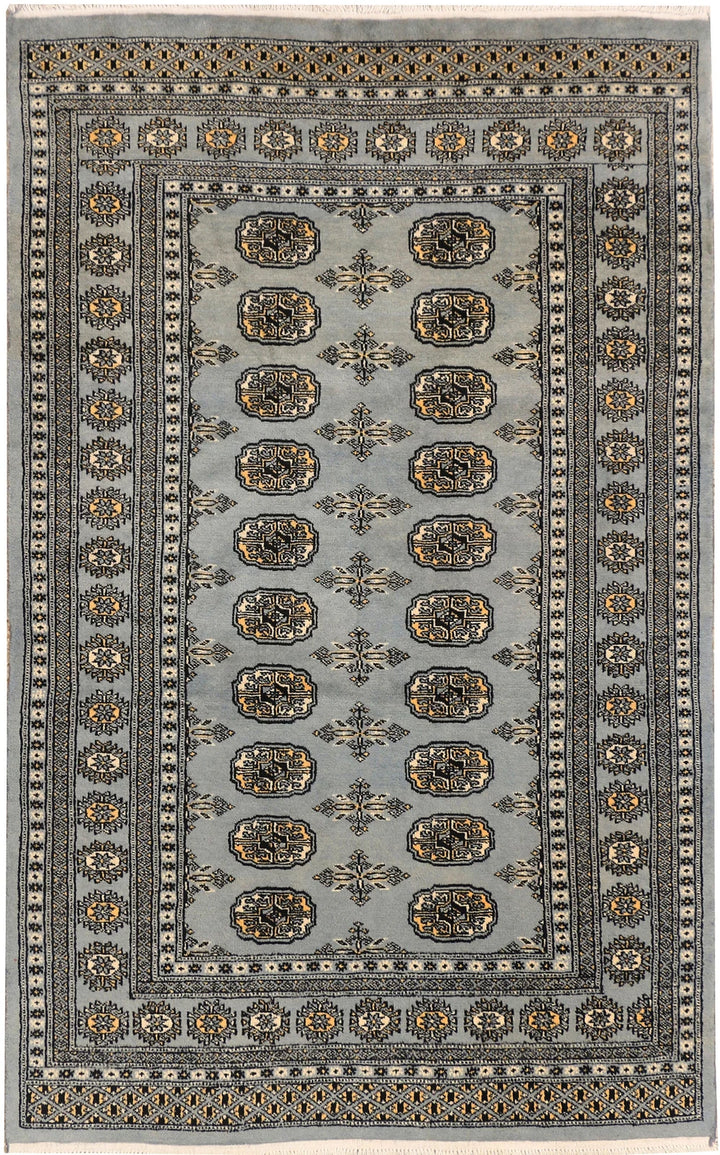 Grey Pakistani Bokhara Rug 4' x 6' 4" Hand-Knotted | No. QA20232