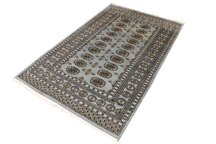 Grey Pakistani Bokhara Rug 4' x 6' 4" Hand-Knotted | No. QA20232