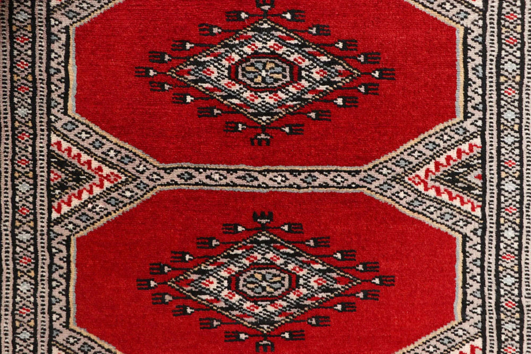 Red Pakistani Jaldar Rug 2' 4" x 9' 2" Hand-Knotted | No. QA20258