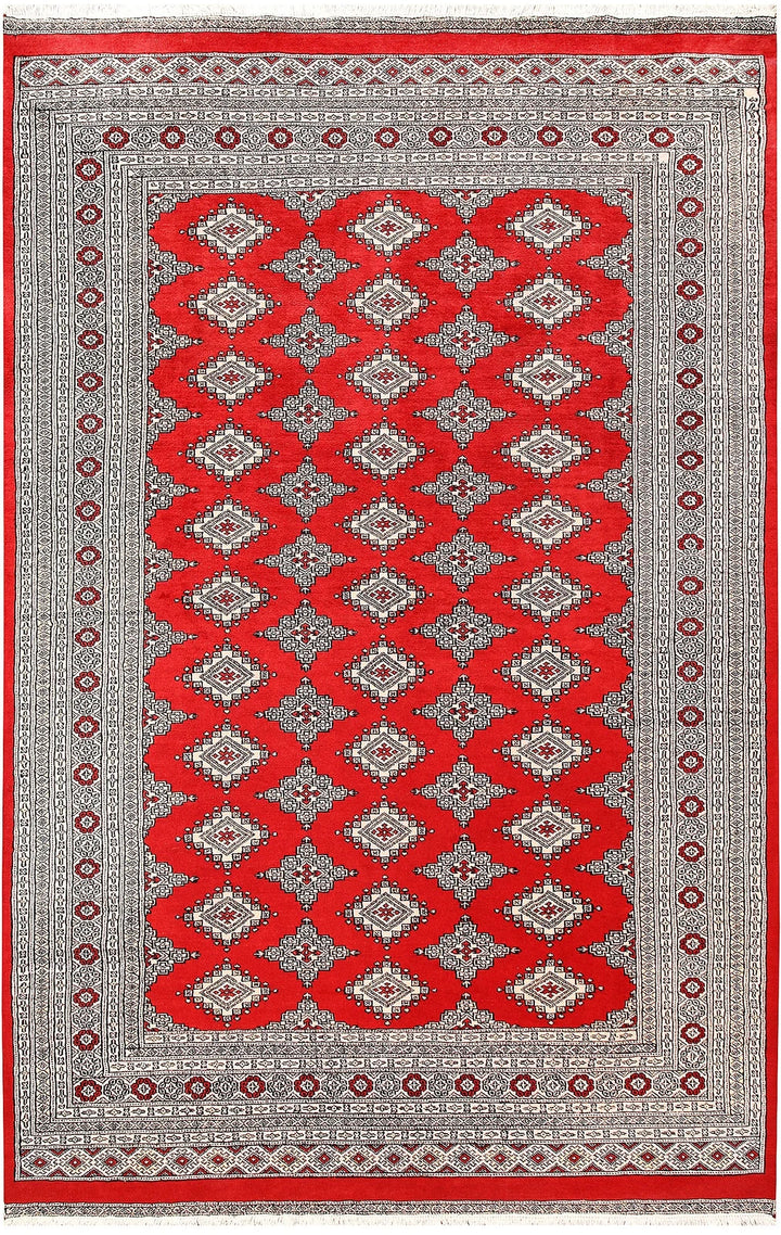 Red Pakistani Jaldar Rug 6' x 9'7" Hand-Knotted | No. QA20444