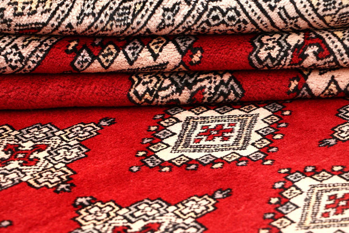 Red Pakistani Jaldar Rug 6' x 9'7" Hand-Knotted | No. QA20444