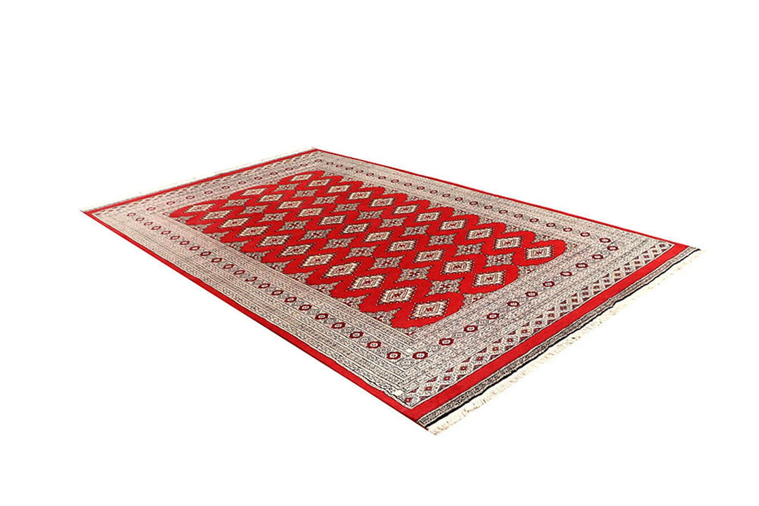 Red Pakistani Jaldar Rug 6' x 9'7" Hand-Knotted | No. QA20444