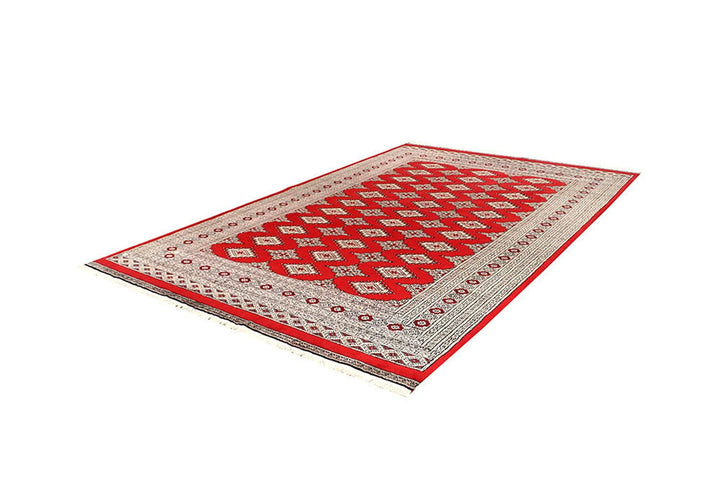 Red Pakistani Jaldar Rug 6' x 9'7" Hand-Knotted | No. QA20444