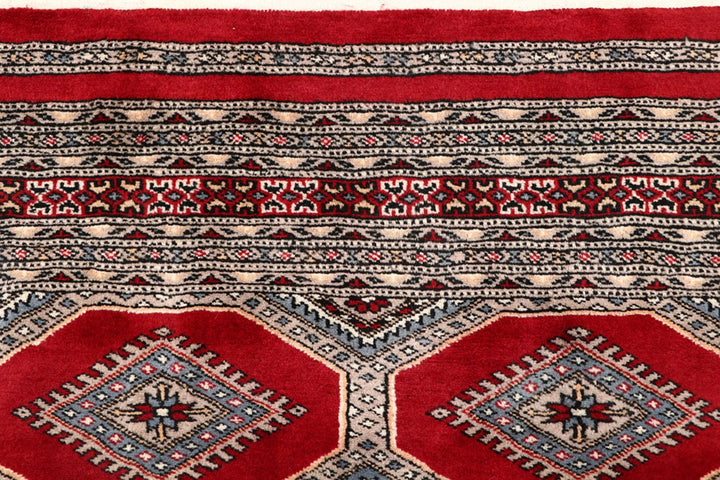 Firebrick Red Pakistani Jaldar Rug 4' 1" x 5' 11" Hand-Knotted | No. QA20499