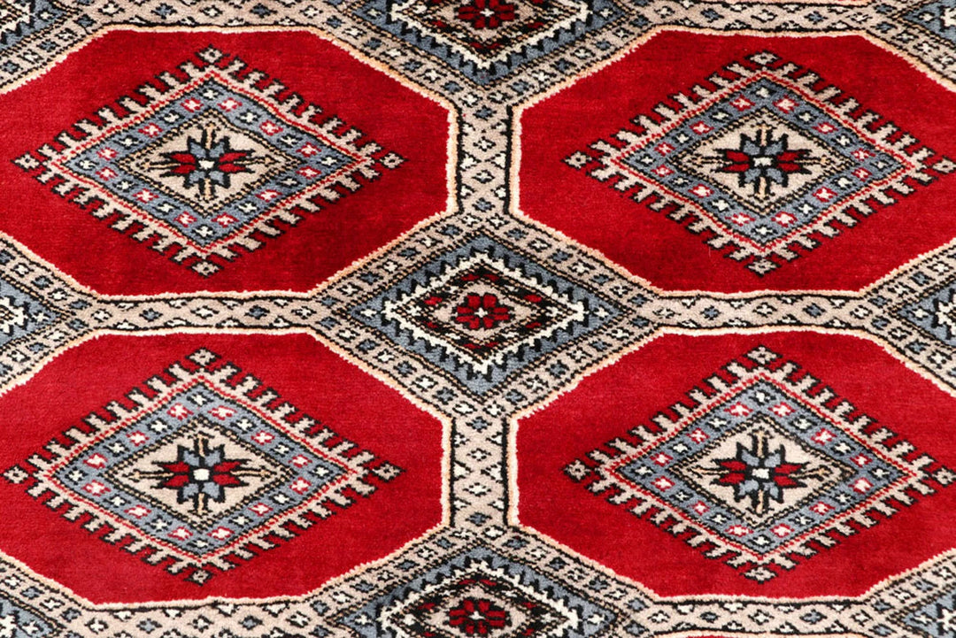 Firebrick Red Pakistani Jaldar Rug 4' 1" x 5' 11" Hand-Knotted | No. QA20499
