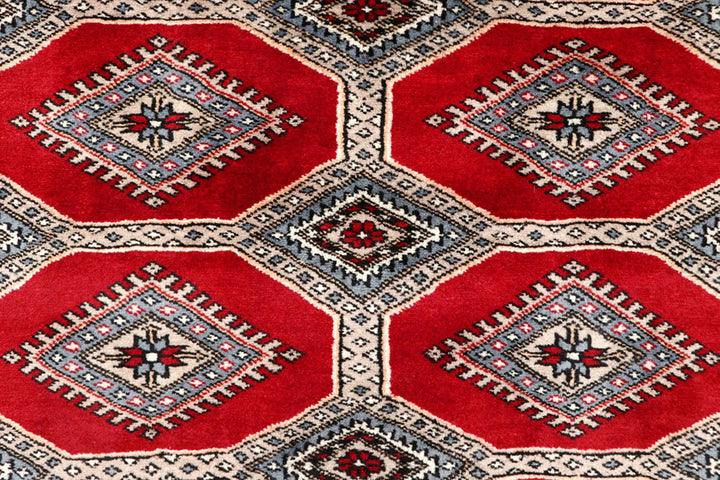 Firebrick Red Pakistani Jaldar Rug 4' 1" x 5' 11" Hand-Knotted | No. QA20499