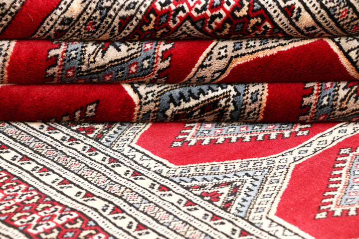 Firebrick Red Pakistani Jaldar Rug 4' 1" x 5' 11" Hand-Knotted | No. QA20499