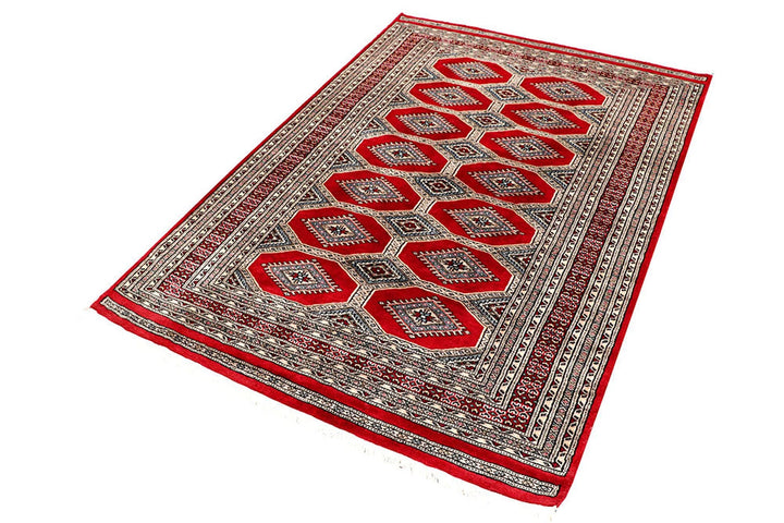 Firebrick Red Pakistani Jaldar Rug 4' 1" x 5' 11" Hand-Knotted | No. QA20499