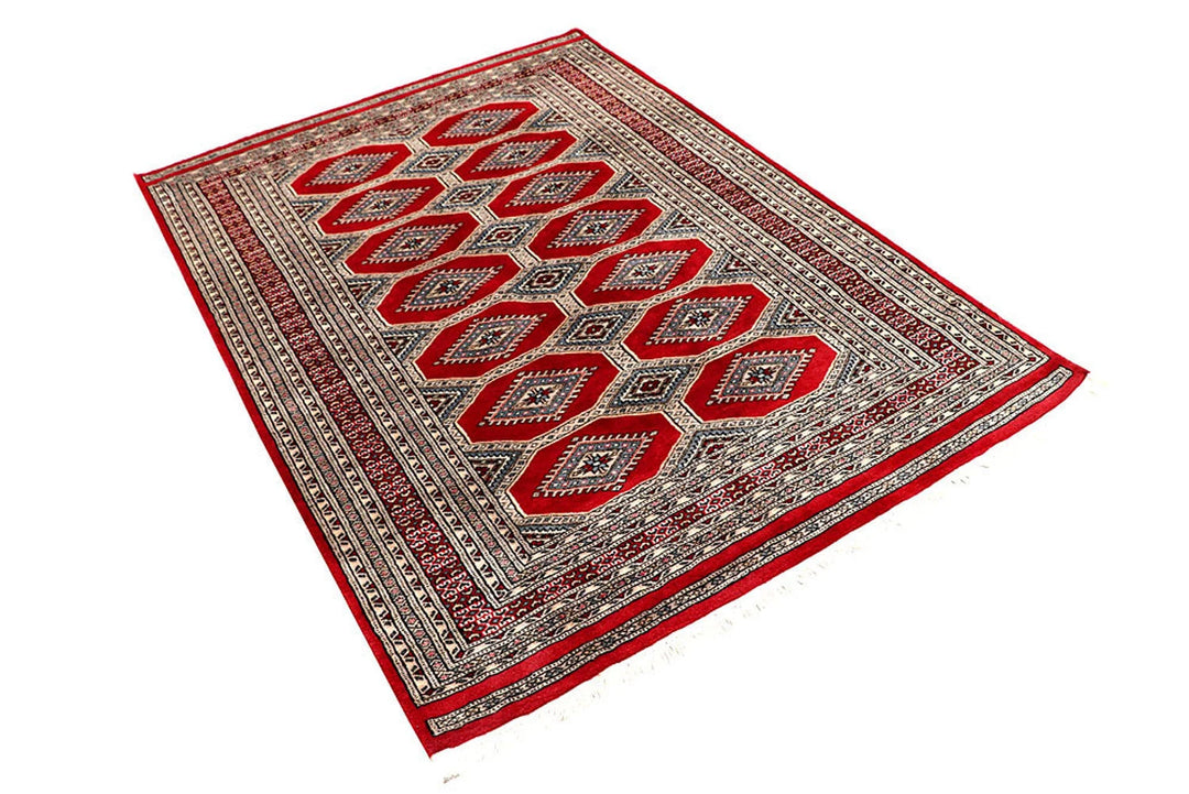 Firebrick Red Pakistani Jaldar Rug 4' 1" x 5' 11" Hand-Knotted | No. QA20499