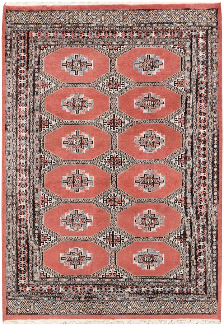 Light Coral Pakistani Jaldar Rug 4' 2" x 5' 11" Hand-Knotted | No. QA20611