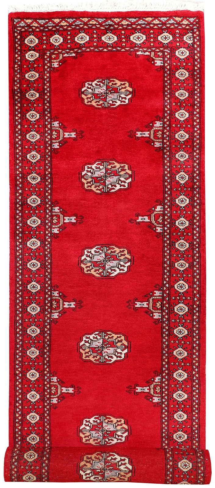 Red Pakistani Bokhara Rug 2' 7" x 9' 9" Hand-Knotted | No. QA20673