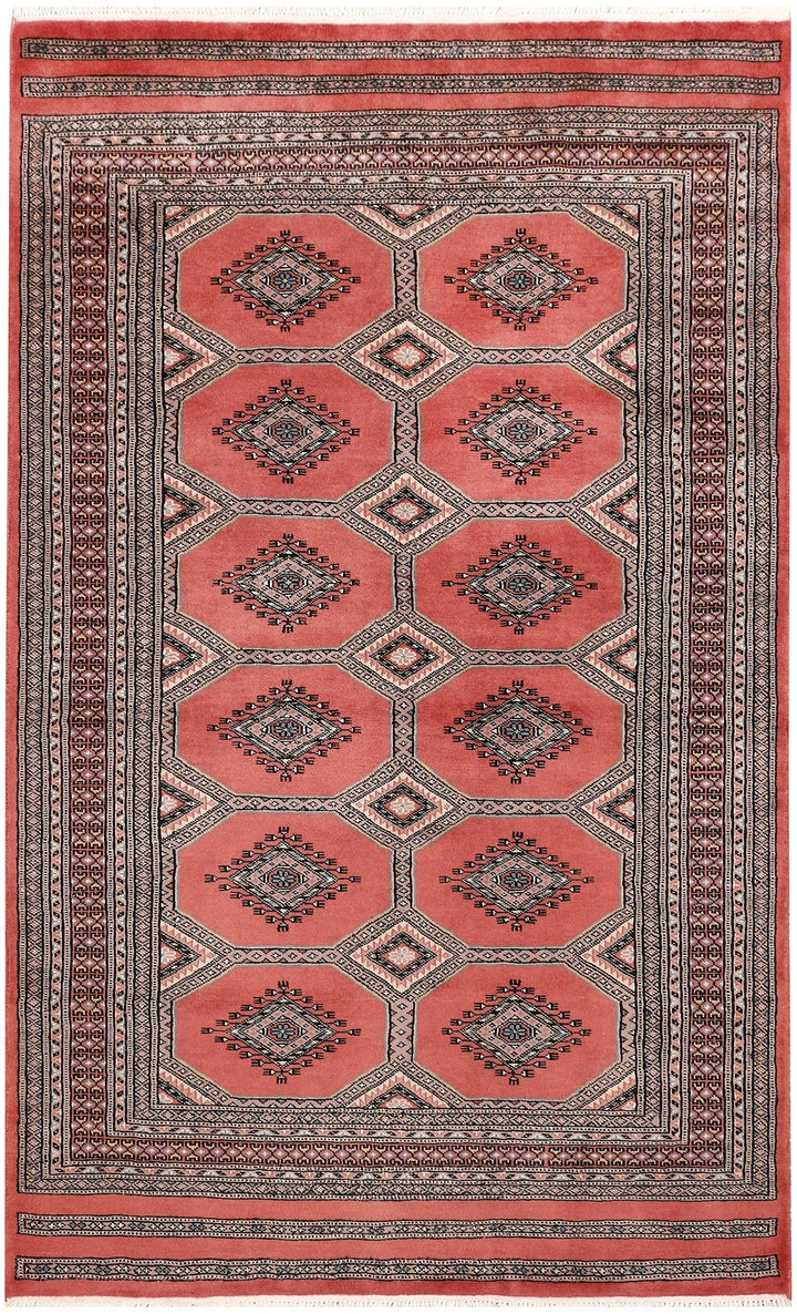 Red Pakistani Jaldar Rug 4' 1" x 6' 7" Hand-Knotted | No. QA20708