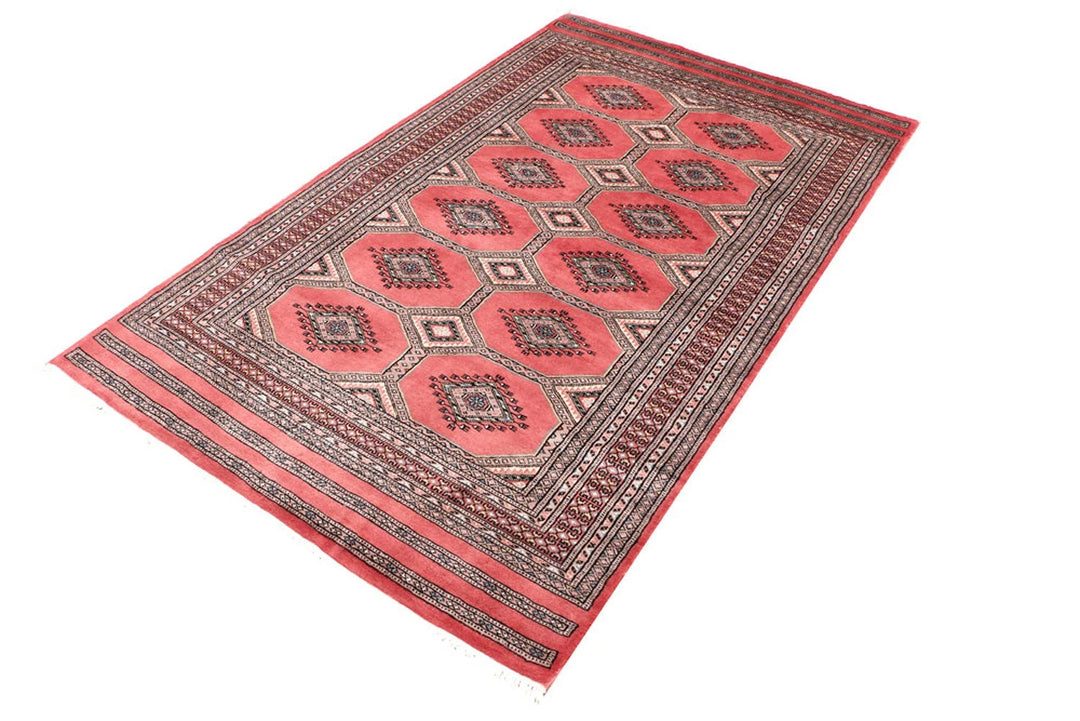 Red Pakistani Jaldar Rug 4' 1" x 6' 7" Hand-Knotted | No. QA20708