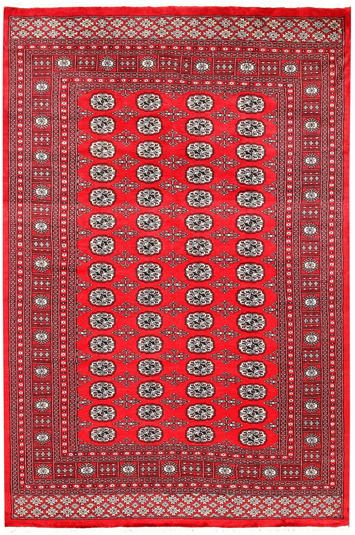 Red Pakistani Bokhara Rug 6' x 9' Hand-Knotted | No. QA20779