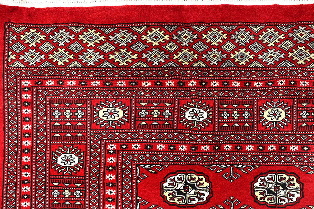 Red Pakistani Bokhara Rug 6' x 9' Hand-Knotted | No. QA20779
