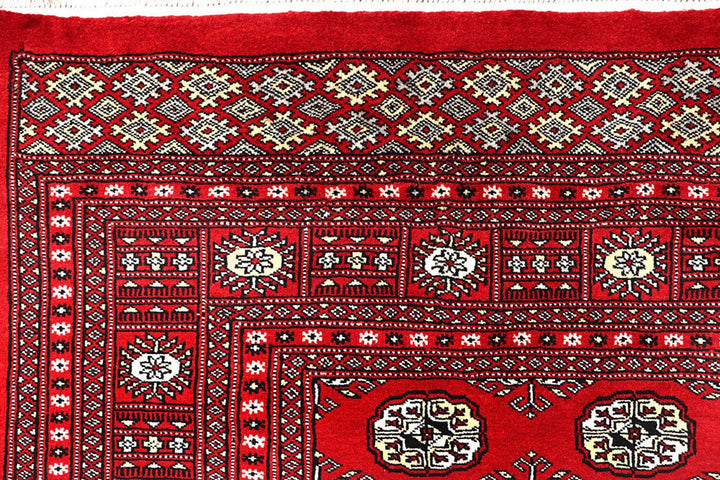 Red Pakistani Bokhara Rug 6' x 9' Hand-Knotted | No. QA20779