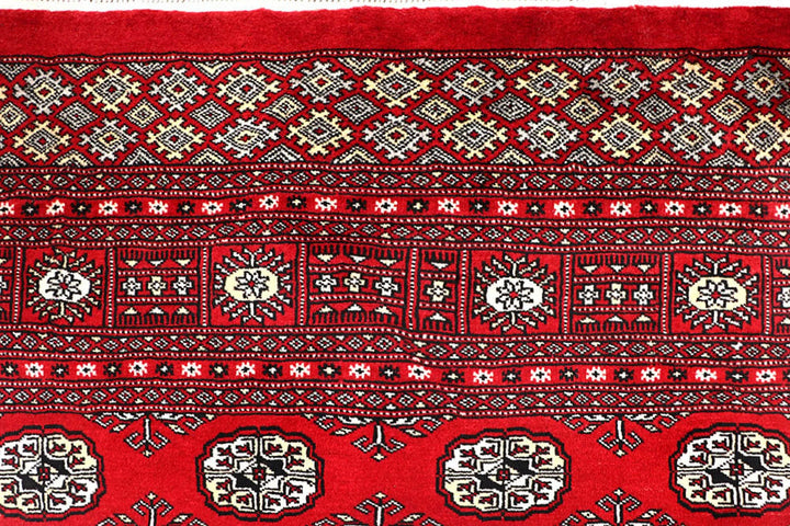 Red Pakistani Bokhara Rug 6' x 9' Hand-Knotted | No. QA20779