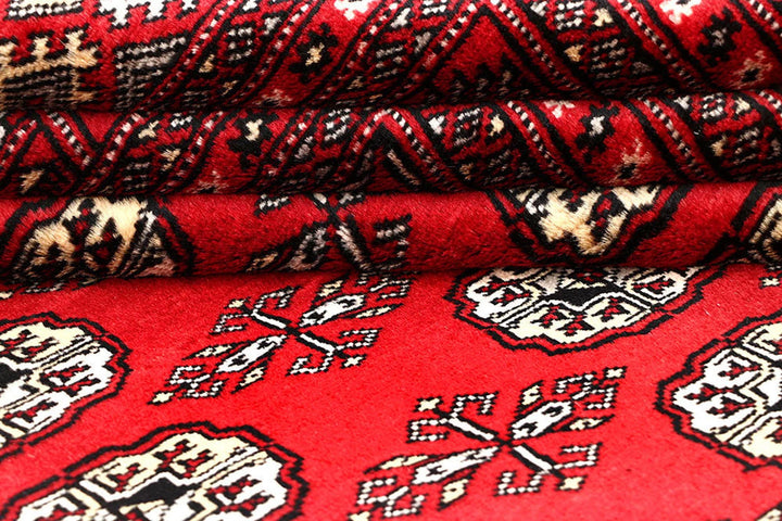 Red Pakistani Bokhara Rug 6' x 9' Hand-Knotted | No. QA20779