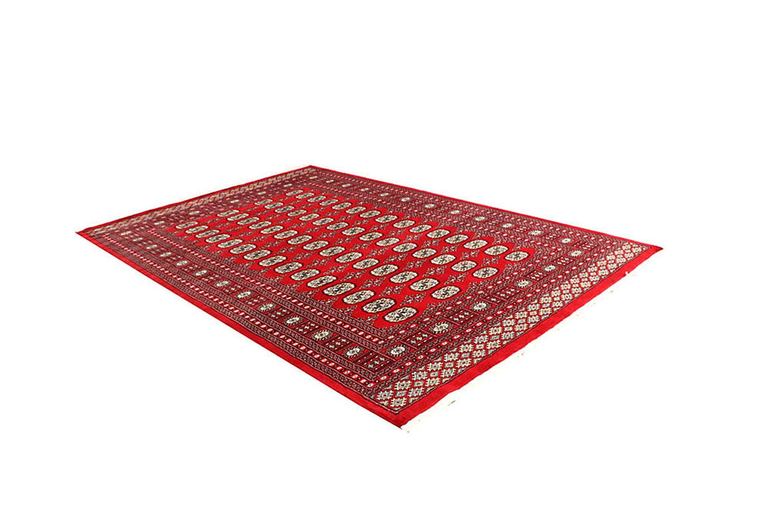 Red Pakistani Bokhara Rug 6' x 9' Hand-Knotted | No. QA20779