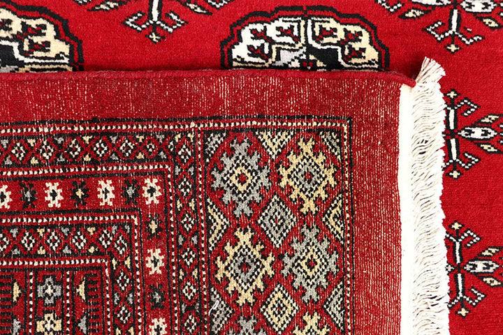 Red Pakistani Bokhara Rug 6' x 9' Hand-Knotted | No. QA20779
