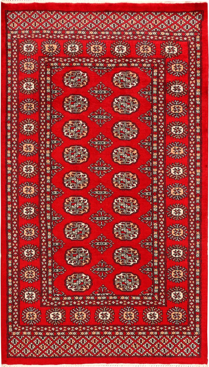 Red Bokhara Rug 3' 2" x 5' 7" Hand-Knotted | No. QA20787