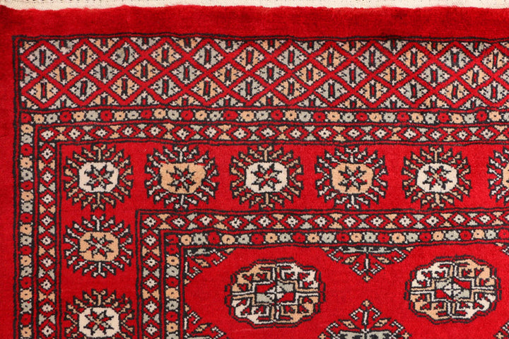Red Bokhara Rug 3' 2" x 5' 7" Hand-Knotted | No. QA20787
