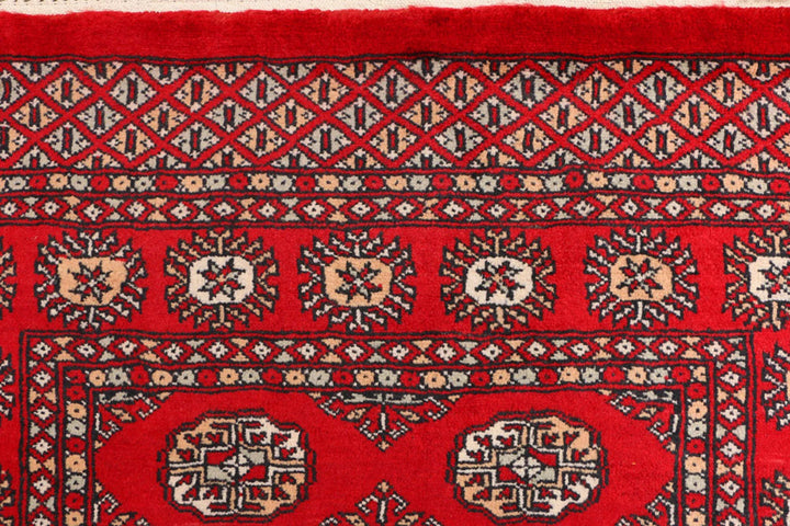 Red Bokhara Rug 3' 2" x 5' 7" Hand-Knotted | No. QA20787