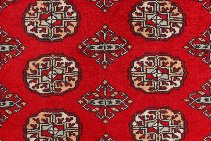 Red Bokhara Rug 3' 2" x 5' 7" Hand-Knotted | No. QA20787