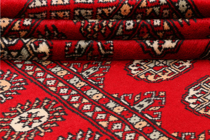 Red Bokhara Rug 3' 2" x 5' 7" Hand-Knotted | No. QA20787