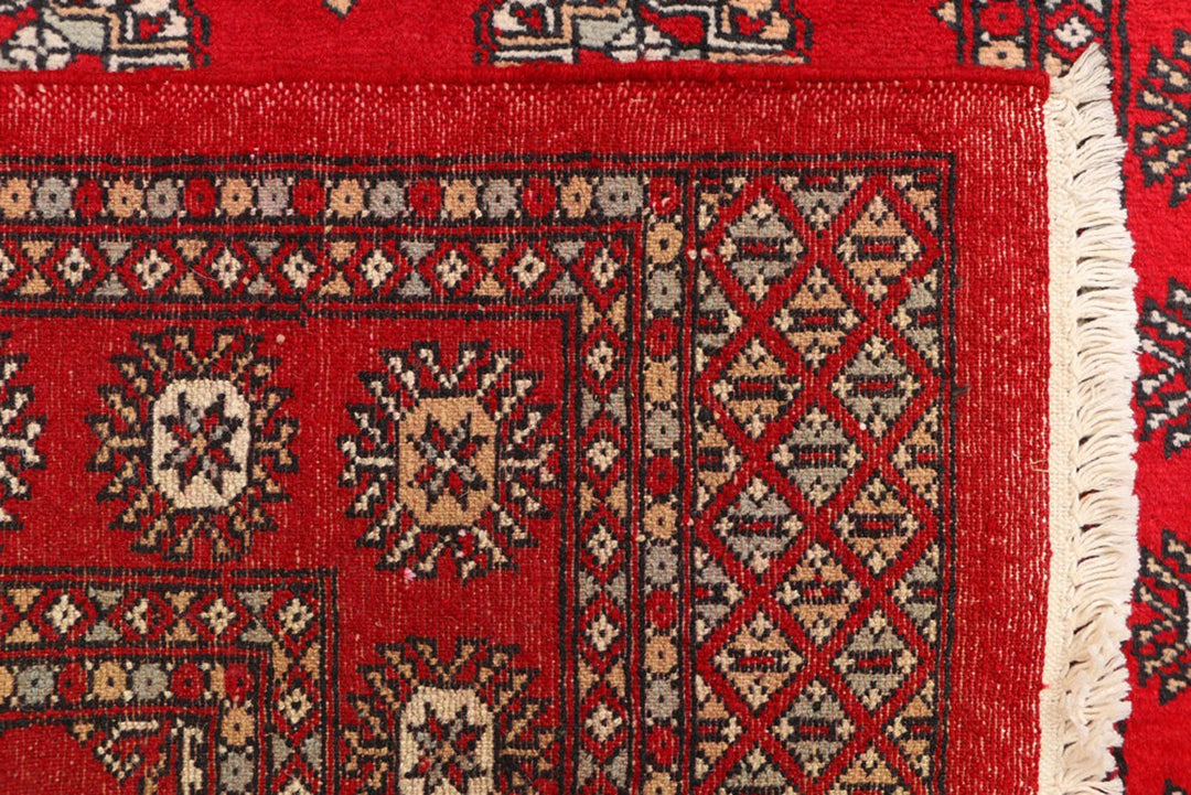 Red Bokhara Rug 3' 2" x 5' 7" Hand-Knotted | No. QA20787