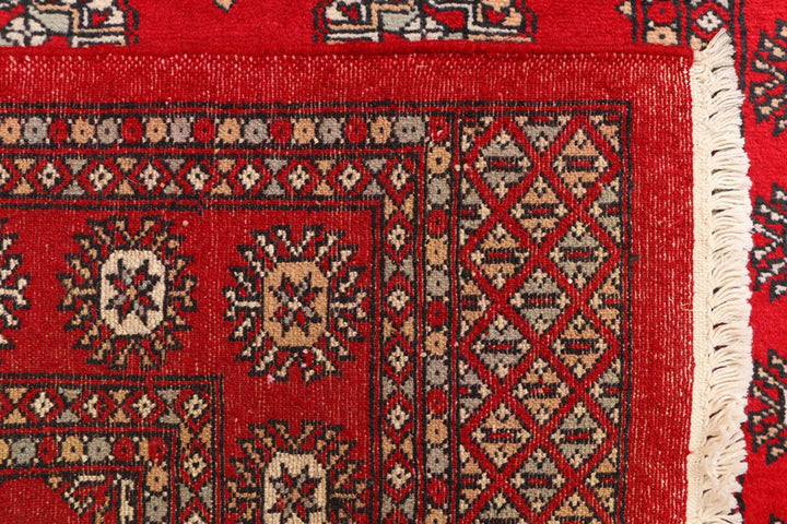 Red Bokhara Rug 3' 2" x 5' 7" Hand-Knotted | No. QA20787