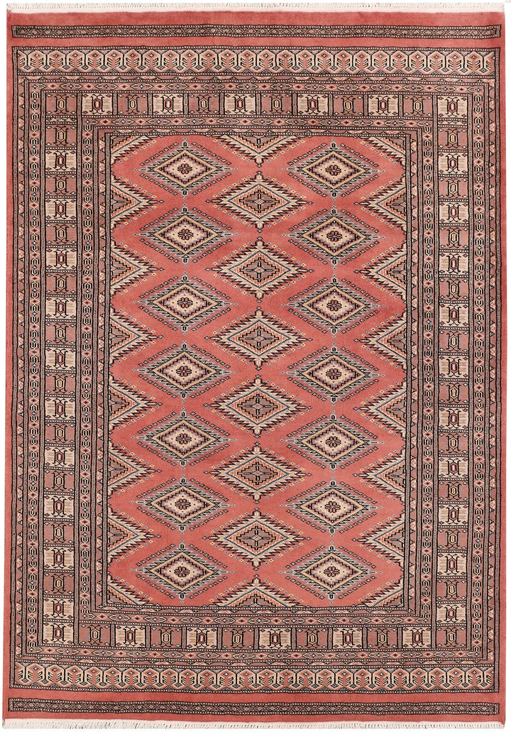 Salmon Pakistani Jaldar Rug 4' 3" x 6' Hand-Knotted | No. QA20835