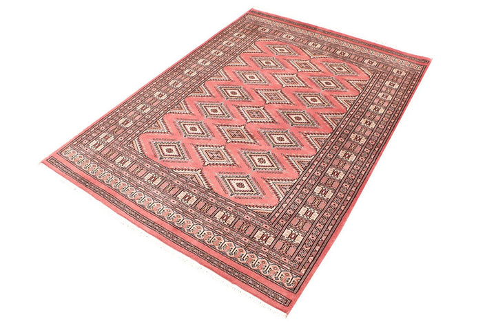 Salmon Pakistani Jaldar Rug 4' 3" x 6' Hand-Knotted | No. QA20835