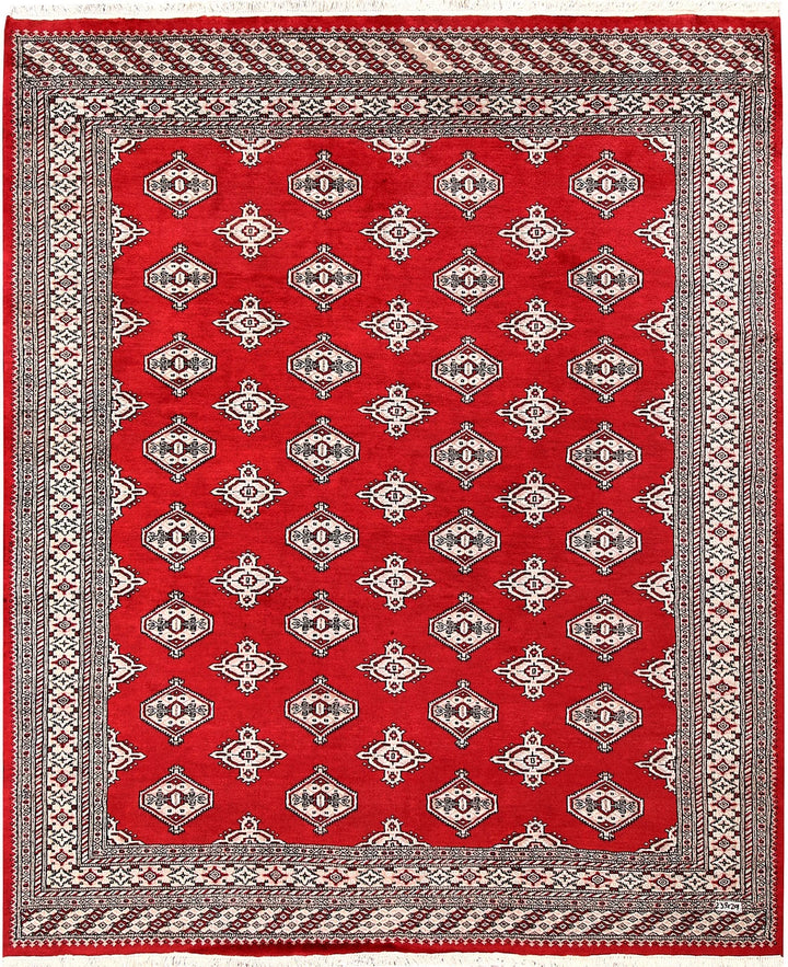 Red Pakistani Jaldar Rug 6' 7" x 7' 10" Hand-Knotted | No. QA20940