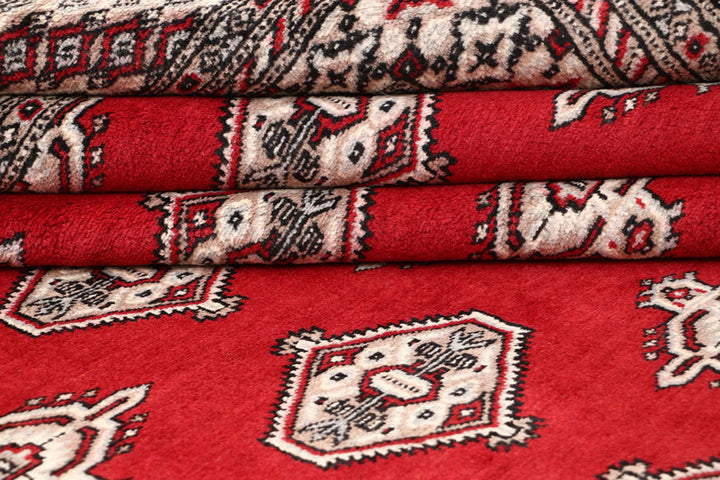 Red Pakistani Jaldar Rug 6' 7" x 7' 10" Hand-Knotted | No. QA20940