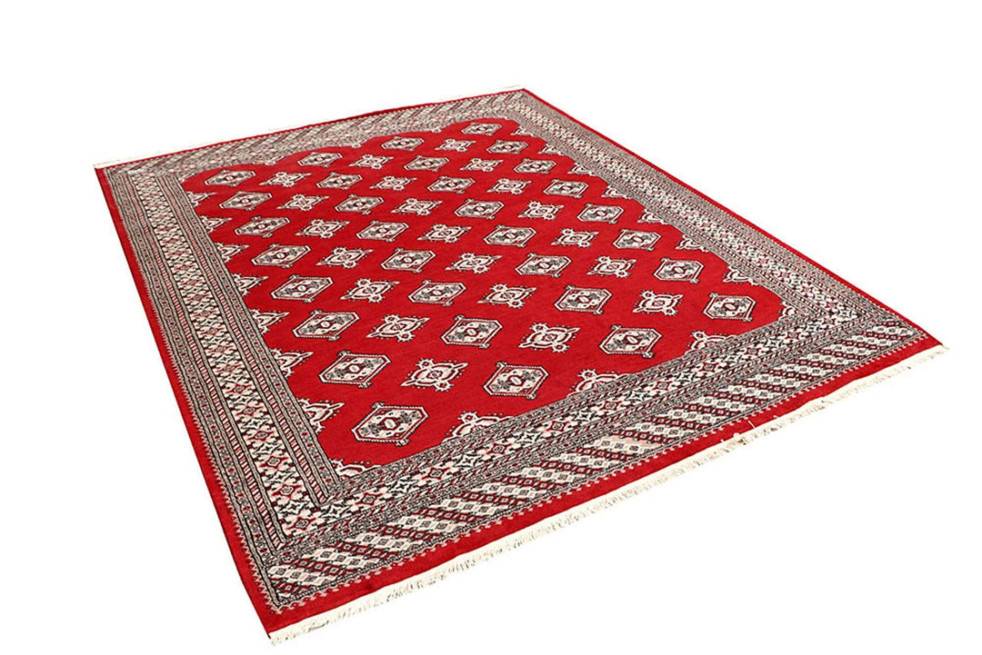 Red Pakistani Jaldar Rug 6' 7" x 7' 10" Hand-Knotted | No. QA20940