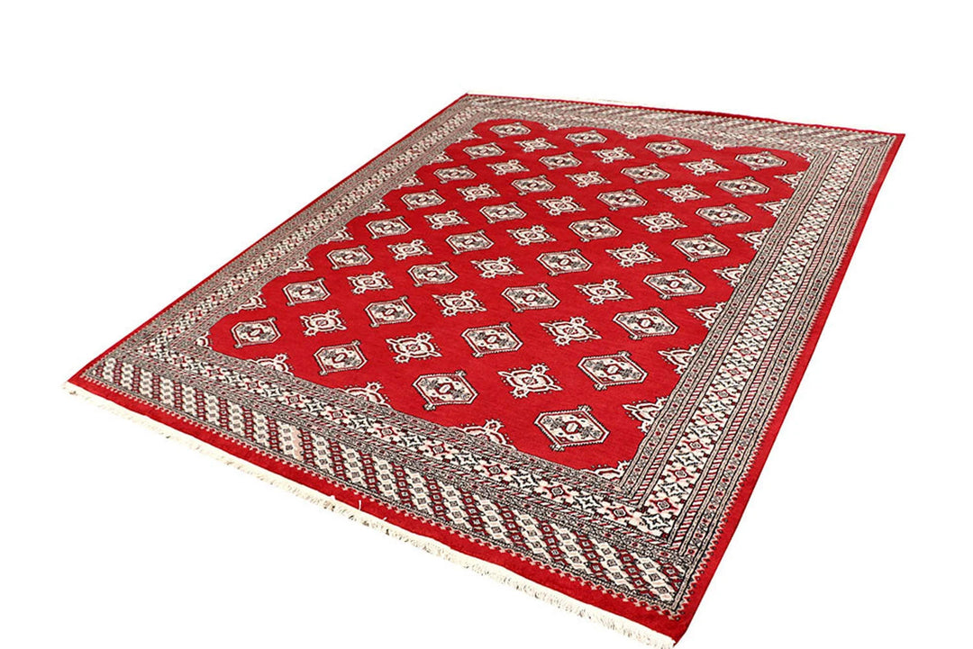 Red Pakistani Jaldar Rug 6' 7" x 7' 10" Hand-Knotted | No. QA20940