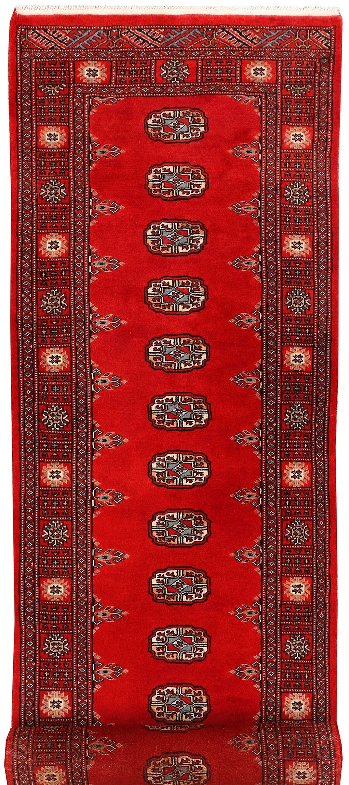 Dark Red Pakistani Bokhara Rug 2' 7" x 10' 9" Hand-Knotted | No. QA21033
