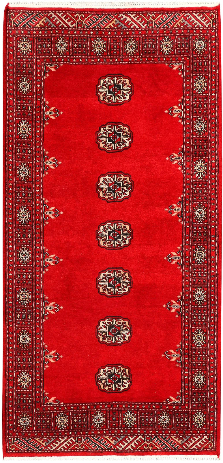 Red Pakistani Bokhara Rug 3' 1" x 5' 7" Hand-Knotted | No. QA21057