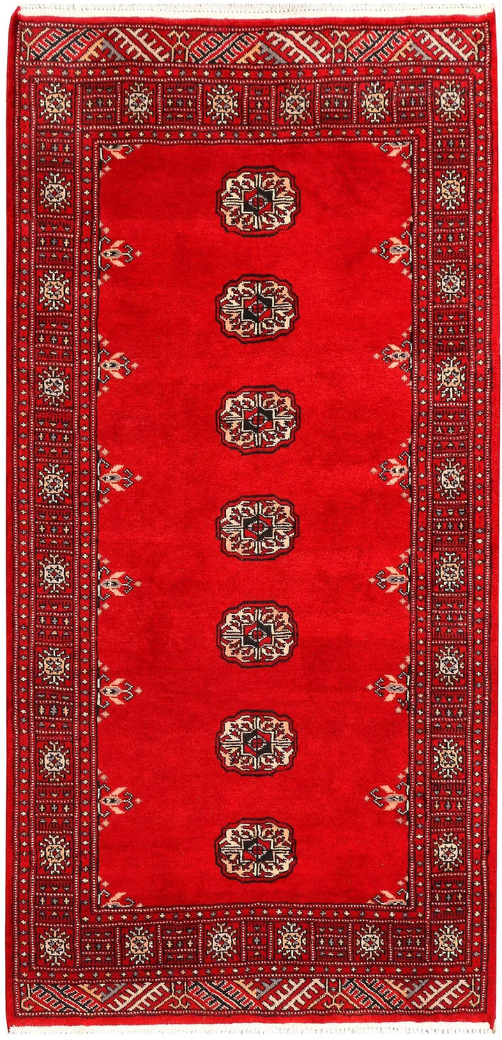 Red Pakistani Bokhara Rug 3' 1" x 5' 7" Hand-Knotted | No. QA21057