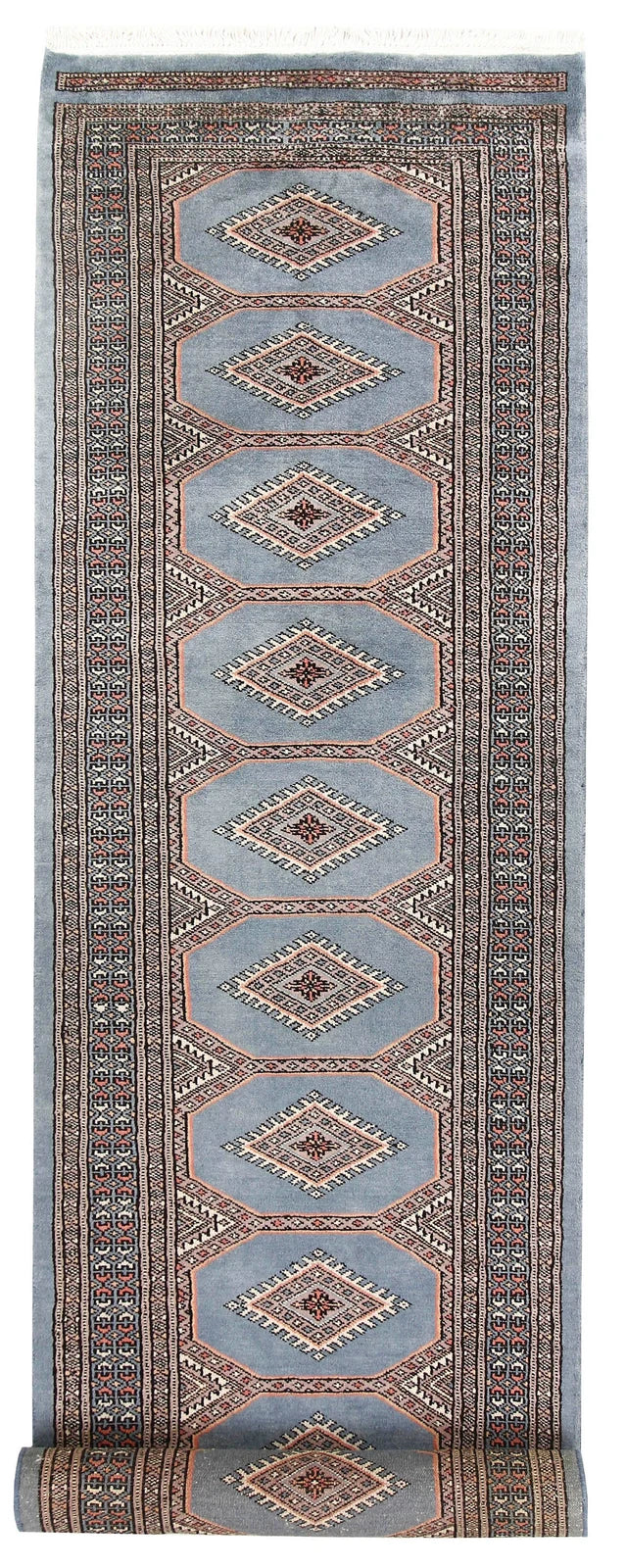 Light Slate Grey Pakistani Jaldar Rug 2' 4" x 9' 5" Hand-Knotted | No. QA21129