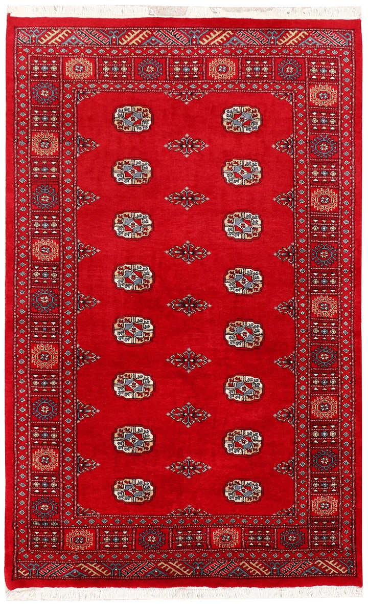 Red Bokhara Rug 4' 2" x 6' 7" Hand-Knotted | No. QA21222
