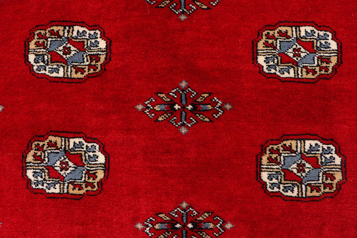 Red Bokhara Rug 4' 2" x 6' 7" Hand-Knotted | No. QA21222